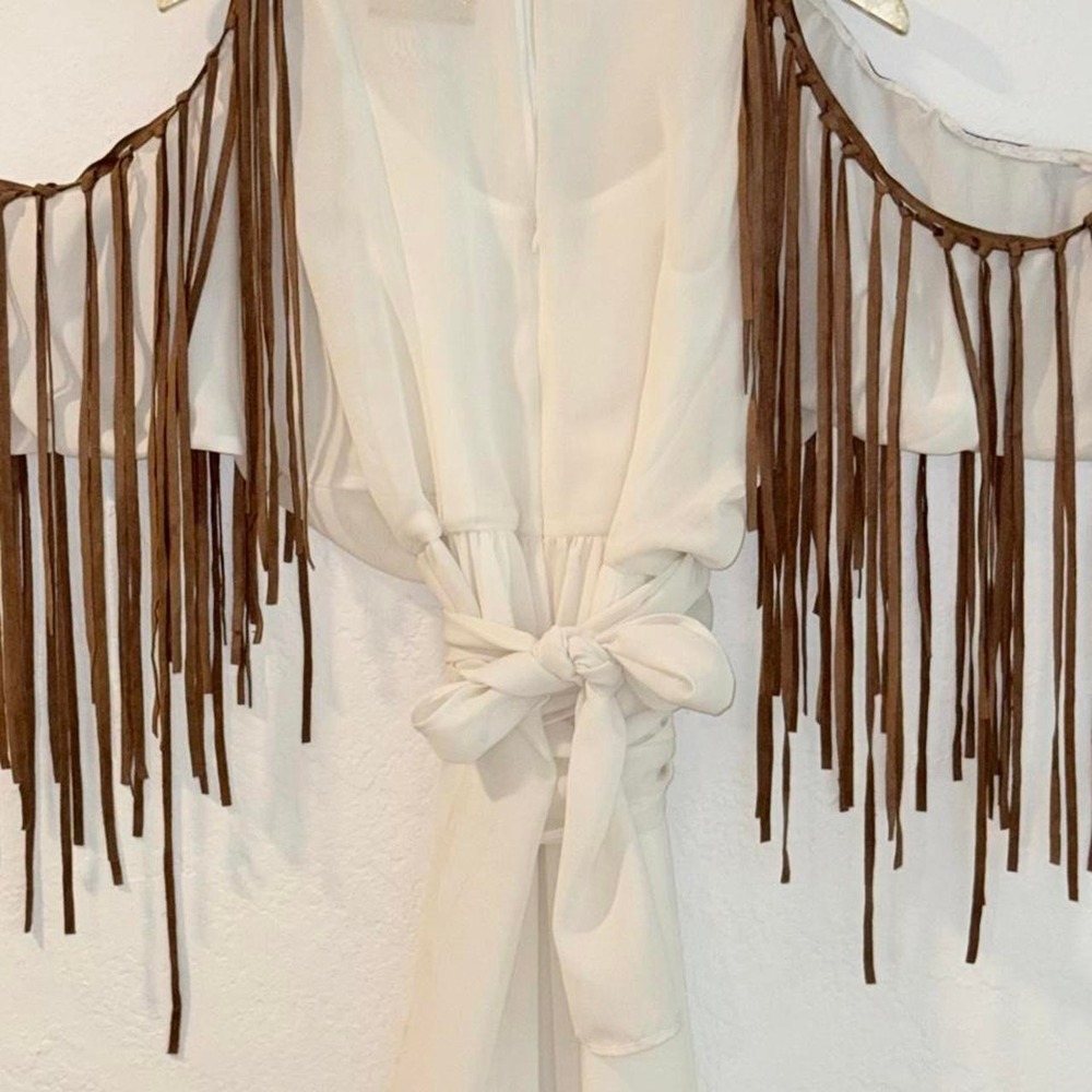 NWT Missy Robertson Maxi Ivory Dress Fringe Western Boho Festival Cosplay Size:L